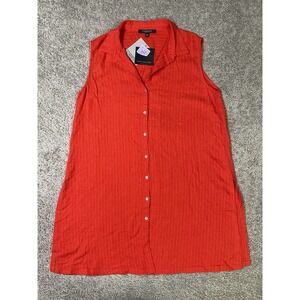 Marc New York Red Linen Blend Textured Button Up Shirt Dress Sz L Sleeveless NEW
